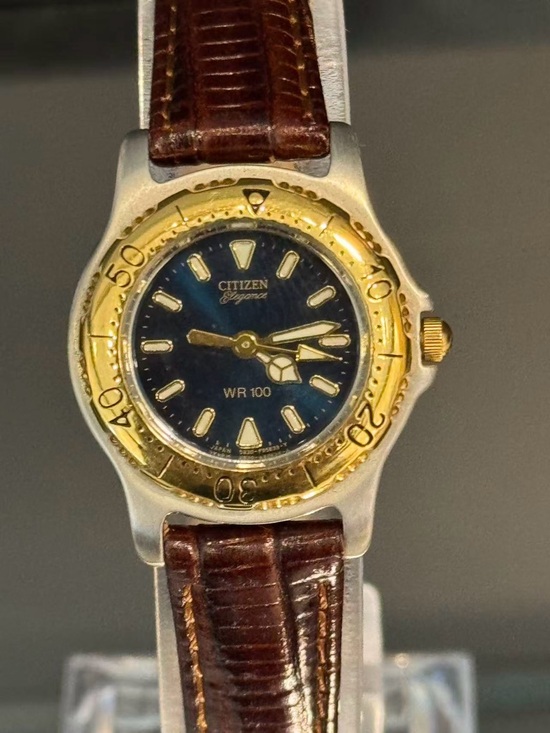 Citizen Ladies Watch Blue Dial WR100 Gold Tone Bezel Quartz New Battery Runs